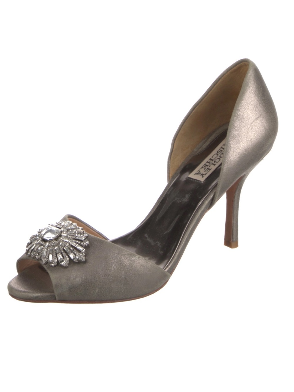 Badgley Mischka Silver-Grey Crystal Peep-Toe Pump